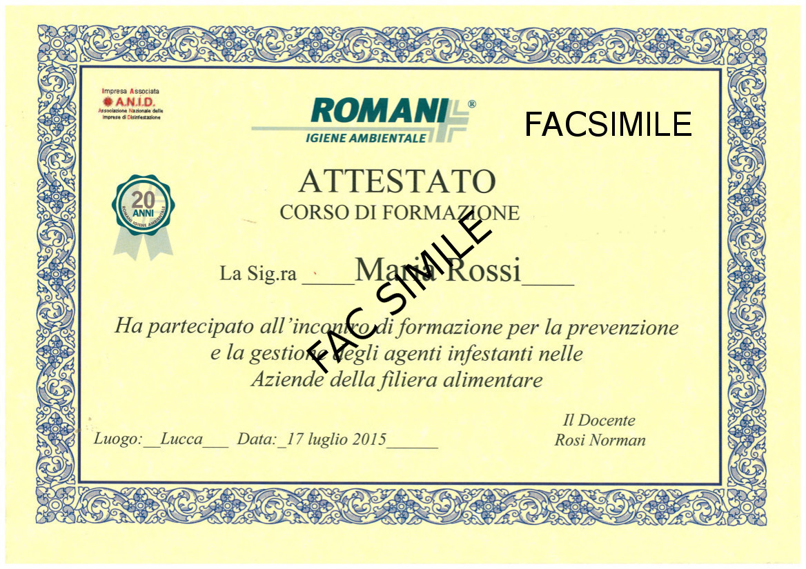 Attestato Romani Disinfestazioni